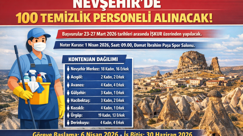 Nevşehir’de 100 Temizlik Personeli Alımı Yapılacak
