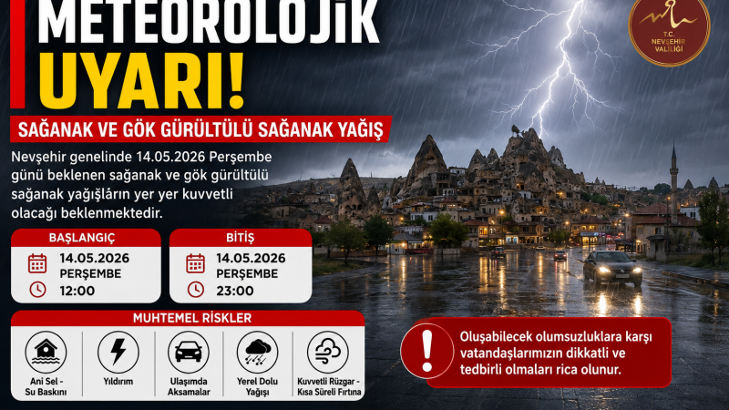 Nevşehir İçin Meteorolojik Uyarı: Kuvvetli Sağanak Yağış Bekleniyor